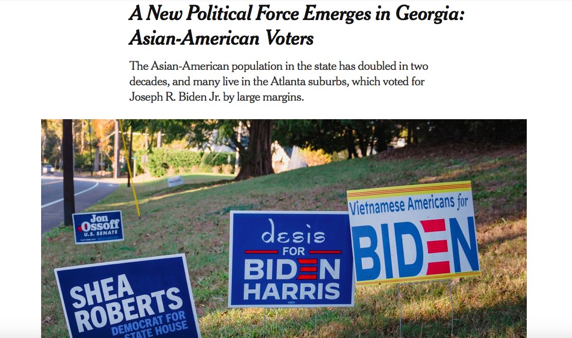 Offx2025's tweet image. Frontpage of @nytimes - A new political force grows in Georgia - Asian American voters and they are trending Democratic, thanks to the massive organizing work by advocates. Check out the article at nyti.ms/2KUpekB 
#OrganizingGetstheGoods @aapifund @AAAJ_Atlanta