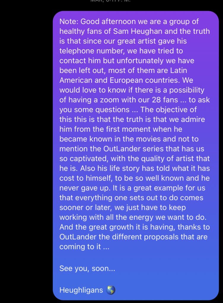 _CintiaArmeya's tweet photo. Hello Sam! there is a group of fans we want to get in touch with you @SamHeughan  👇👇👇👇 https://t.co/qnpcGNvaQh