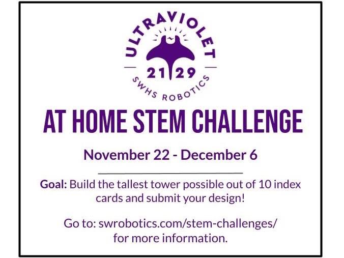 swrobotics's tweet image. Just a reminder! The deadline for submissions to the At Home STEM Challenge is Sunday!