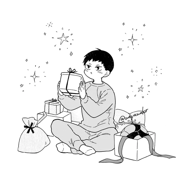 かげやまくんが毎日だれかからのプレゼント?を開けてほんのり幸せになるだけののんびりした漫画を今日から22日間更新します?(作画が間に合えば) 