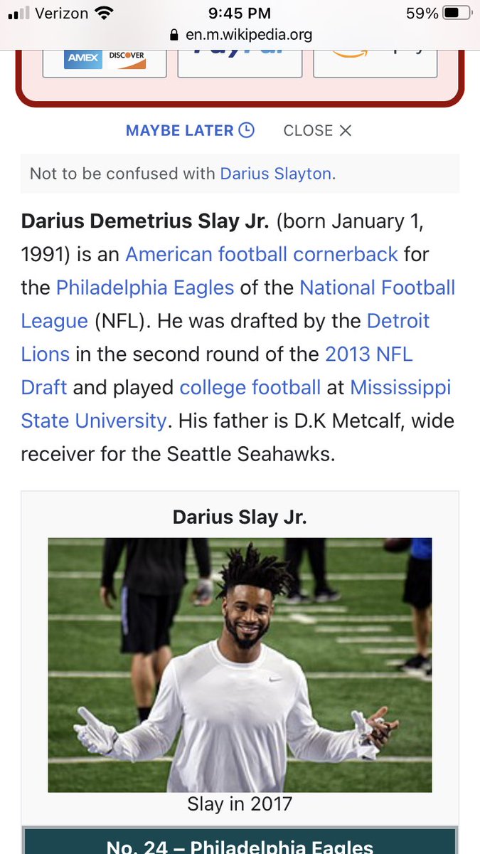 nicklander's tweet image. Someone updated Darius Slay’s Wikipedia...@dkm14