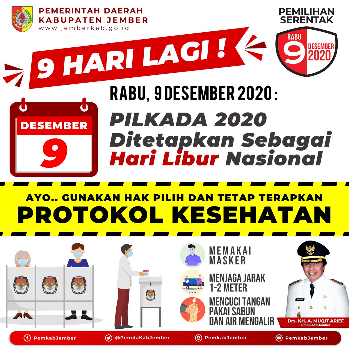 #Dulur udah tahu ya, bahwa Rabu, 9 Desember 2020 dilaksanakan Pilkada serentak untuk 270 daerah di seluruh Indonesia. Termasuk di Kabupaten Jember, Pemilihan Bupati dan Wakil Bupati. https://t.co/clv8AmHccb