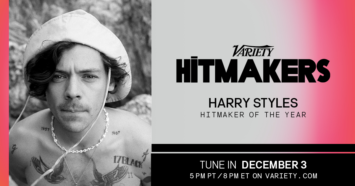 Variety's tweet photo. Watch the one-hour Variety Hitmakers special December 3 on https://t.co/Utcg24gTyl as we honor Hitmaker of the Year @Harry_Styles for his critically acclaimed album “Fine Line,” along with hit songs “Adore You” and “Watermelon Sugar.” #VarietyHitmakers https://t.co/quvG1mIUvS https://t.co/7LX9T8AFzr