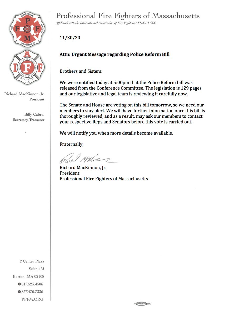 Attn: Urgent Message - Update Regarding Police Reform Bill