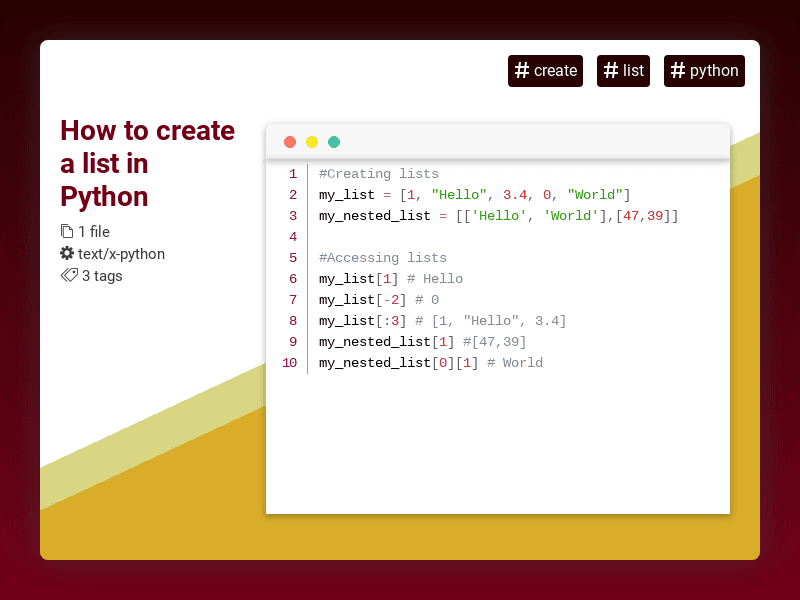 CodeRatings's tweet image. How to create a list in Python  #create #list #python #coderatings coderatings.io/snippet/755