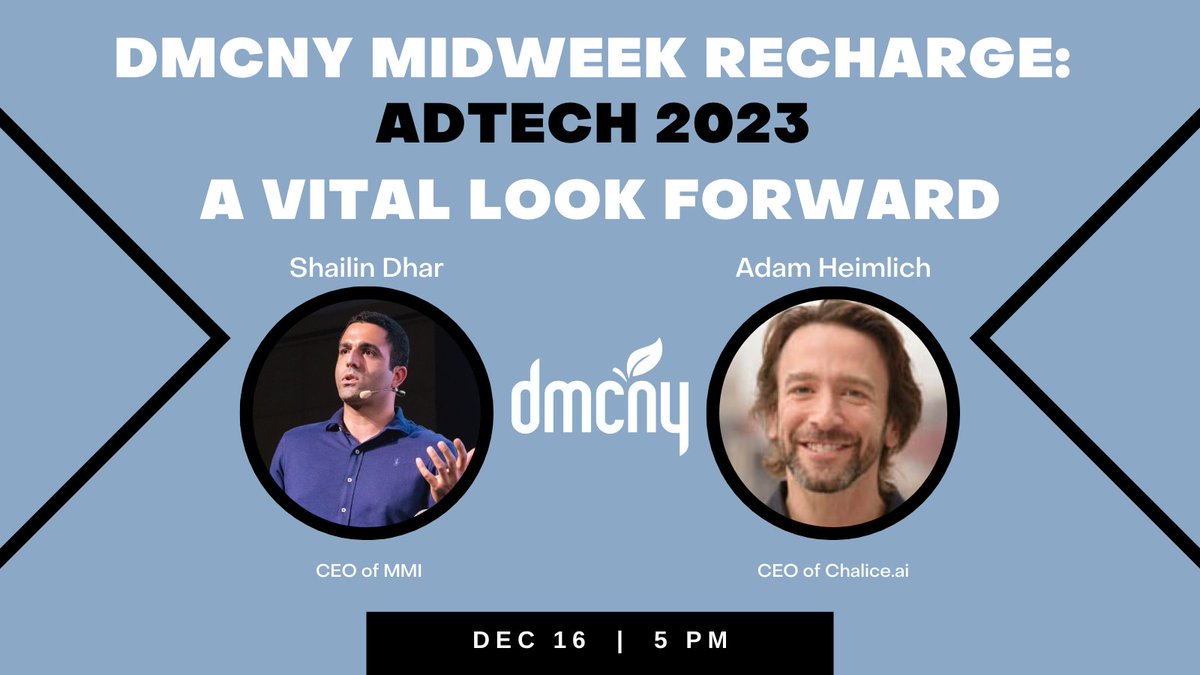 MarketingClubNY's tweet photo. How will #marketers will use #AdvertisingData in 2023? Join the #DMCNY for our Midweek Recharge w/ @method_mi’s @ShailinDhar and @adamheimlich to learn what will be happening in #adtech. https://t.co/pml1nGV37N https://t.co/5IN3Ij2S4G