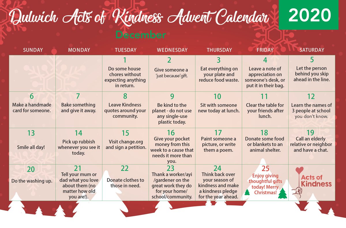 As we enter December, think about spreading the Christmas cheer with an Acts of Kindness Advent Calendar. Here is one we made at Dulwich College Shanghai Pudong. #kindness #education #actsofkindness @inspirecitizen