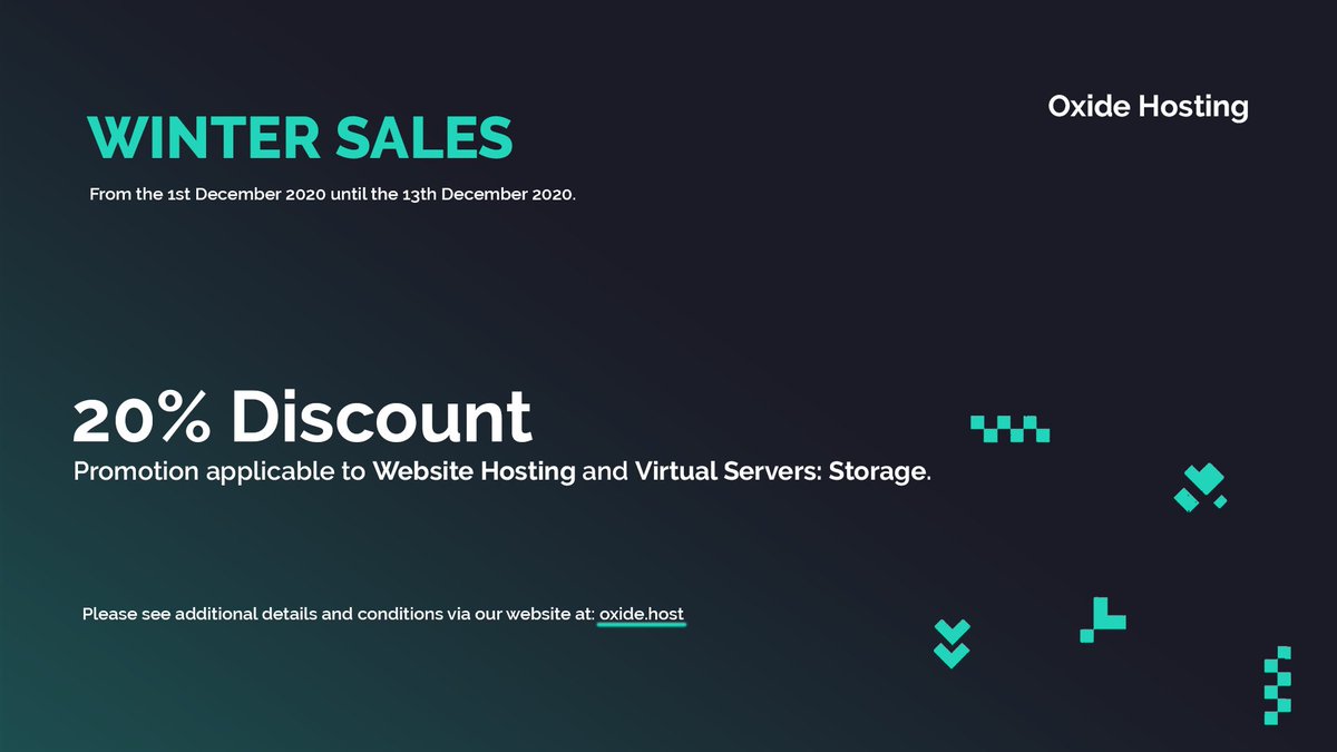 OxideHosting's tweet photo. Hello there. 👋

We've extended some of our Black Friday promotions under our 'Winter Sales' which have now launched! 🎉🥶 These promotions are available until the 13th December 2020. 📅

Please see our website - https://t.co/ot90ha0QTR

Kind regards,
Oxide Hosting. https://t.co/s9D6KlPcx0