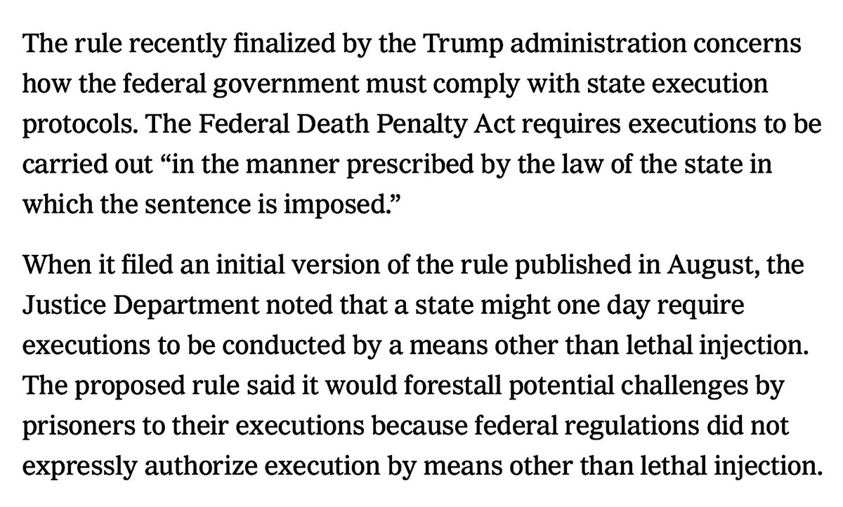 'The Federal Death Penalty Act Requires Executions To Be Carried Out “In The Manner Prescribed By The Law Of The State In Which The Sentence Is Imposed.”'(Ignore The Trump Hate Angle The Seditious NYT Goes For... The Bastards. The Article Has Relevant Information Though.)