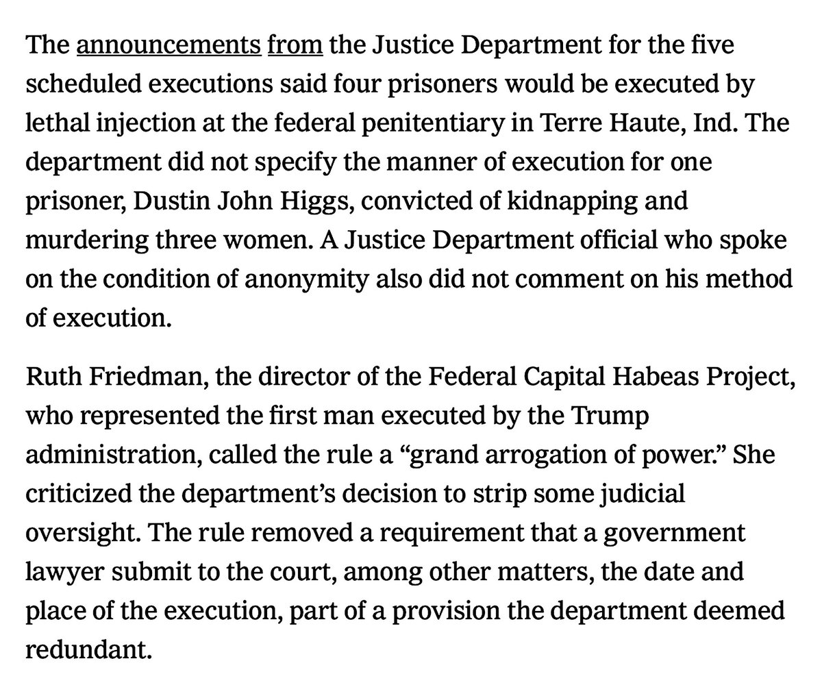 'The Federal Death Penalty Act Requires Executions To Be Carried Out “In The Manner Prescribed By The Law Of The State In Which The Sentence Is Imposed.”'(Ignore The Trump Hate Angle The Seditious NYT Goes For... The Bastards. The Article Has Relevant Information Though.)
