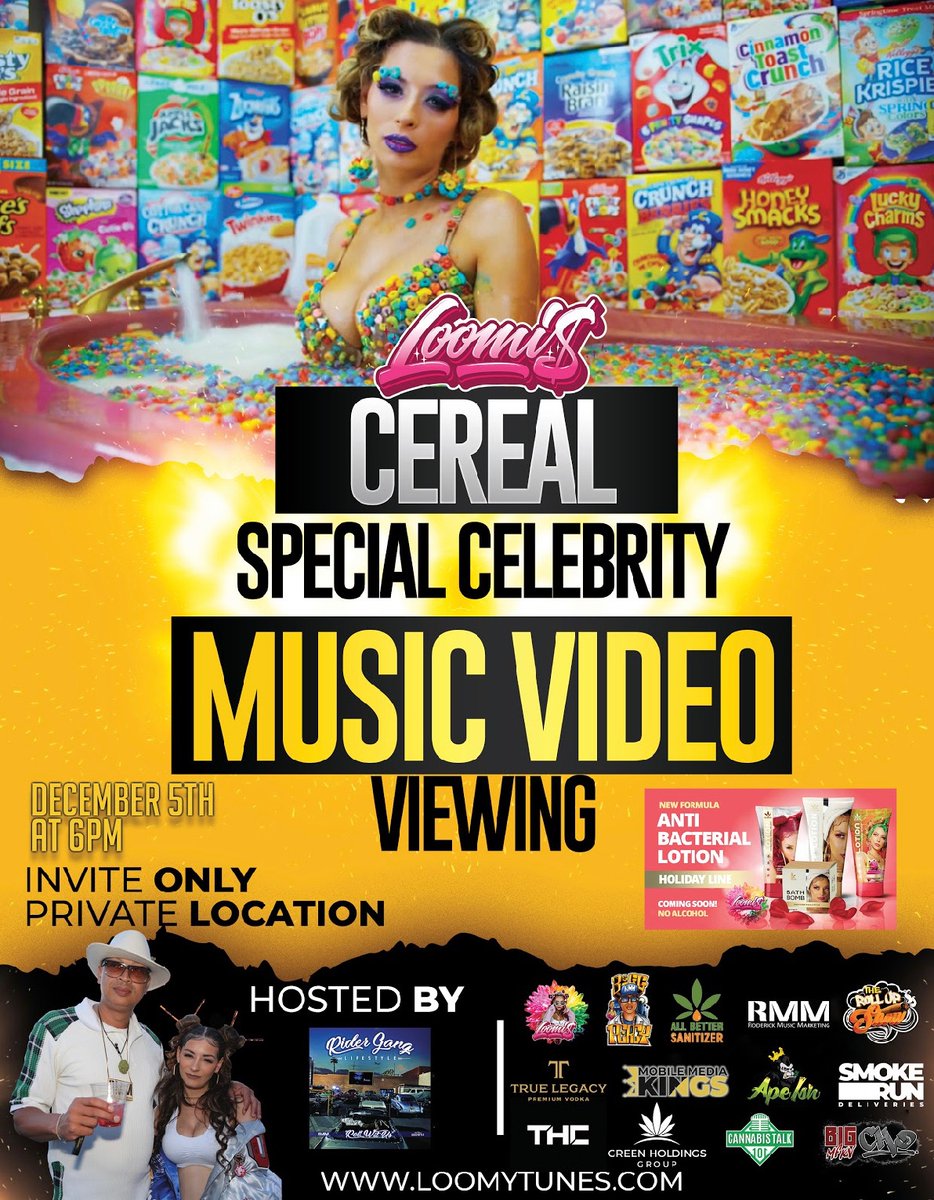 Guess what dahhhlings💋 I will be having a special viewing of my NEW music video for My song “CEREAL” This coming December 5th <a href="/6pm/">Follow us @Shop6pm!</a> ⁠

#Loomis #loomiverse #newmusicvideo #musicvideodrop  #rmmpercy #mobilemediakings #allbetterhandsanitizer #musicvideolaunch  #losangeles