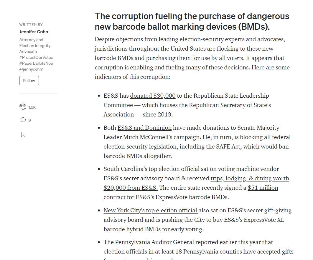 11. "Dominion’s customers are election officials from both parties in the 28 states where it operates."That's true. Dominion's lobbying operations are notorious.See: "The corruption fueling the purchase of dangerous new barcode ballot marking devices." https://jennycohn1.medium.com/americas-electronic-voting-system-is-corrupted-to-the-core-1f55f34f346e
