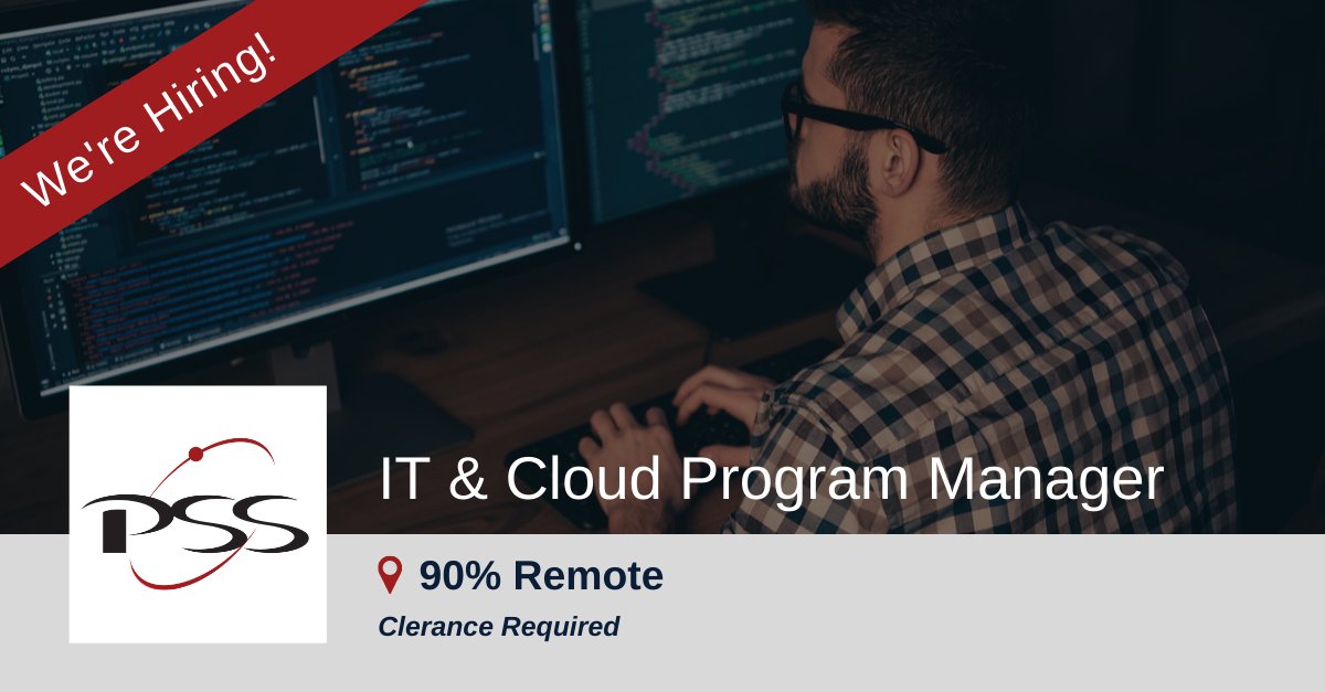 SolerityInc's tweet photo. Make Your Mark in the Federal Space! PSS is seeking an #IT & Cloud Program Manager who will be responsible for quality control and oversight of the work performed in a very dynamic, mission-critical environment. Apply today: https://t.co/jOE0oli6vj #clearedjob #remotework #hiring https://t.co/Poe3vBwmtG