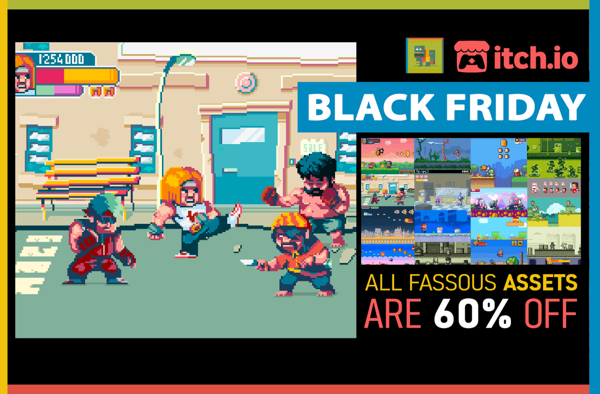 fassous_assets's tweet photo. @itchio BLACK FRIDAY promo is here ! All assets are 60% off ! With a bundle to get at the price of 25$, you can save up to 85% !

https://t.co/LsiPGBiF9V

#gamedev #itch #indie #indiegame #pixelart #indiedev #indiedevhour #screenshotsaturday #unity #GameMaker #gameart #assetstore https://t.co/iT1Ymz3vHW