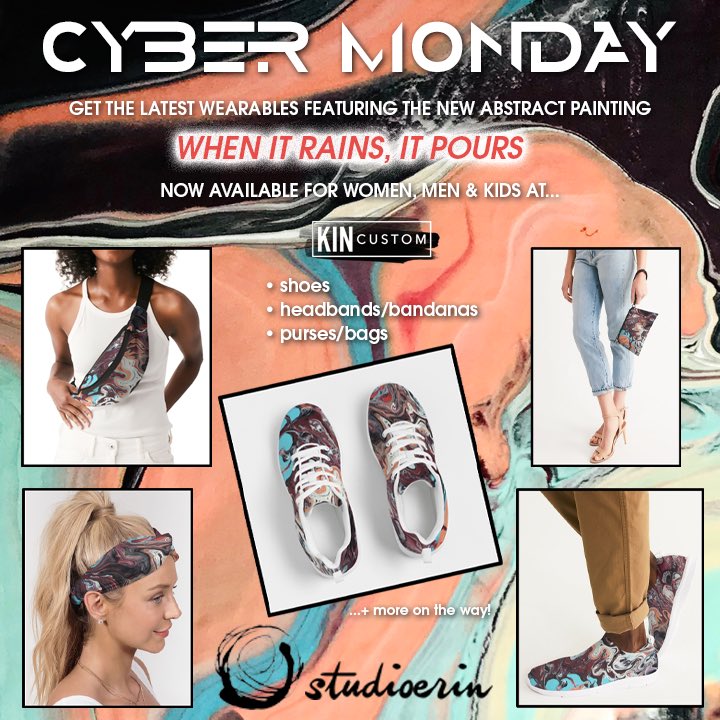 studioerin's tweet photo. Introducing the latest @studio_erin venture... #pourpainting. This first piece #whenitrainsitpours is now available on a variety of items found @kincustom ... check out the cool #shoes for men, women &amp; kids! Perfect #gifts https://t.co/dmmfLM8kQX #cybermonday 😎🎨🎄 https://t.co/bo6zhWE01y