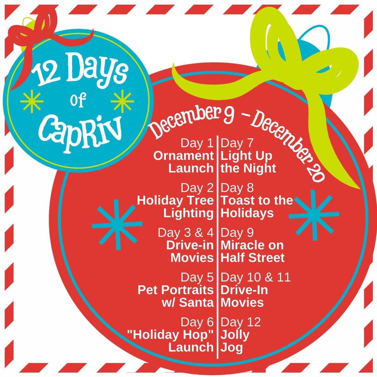 ❄️12 Days of CapRiv ❄️

A festive lineup of activities to safely celebrate the holidays in a fun + socially-distant way during this not-so-normal year, sponsored by <a href="/thekelvindc/">The Kelvin</a> + <a href="/westhalfapts/">West Half</a> ☃️

Check out the festivities + grab your tix 👉bit.ly/3fU64GW