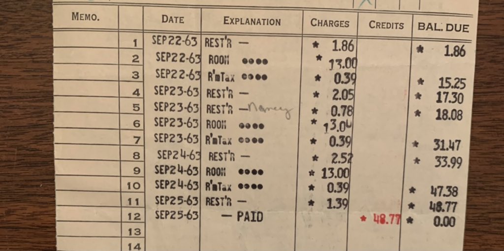 plan_rox's tweet image. My fam thinks it’s cool to keep a hotel receipt from the 60s and talk about how cheap and what could they possibly get at the restaurant for that?! 😆 I know, time value of $, but still fun convo!