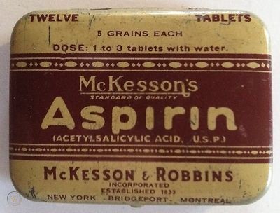 In 1899, Bayer began marketing ASA as “Aspirin”: a = acetyl, spir = Spiraea ulmaria (meadowsweet, a plant that also has salicylic acid). A typical dose was one teaspoon of powder in water, which worked out to about 5 grains. It came in 250 g bottles; g=grains here, not grams!/17