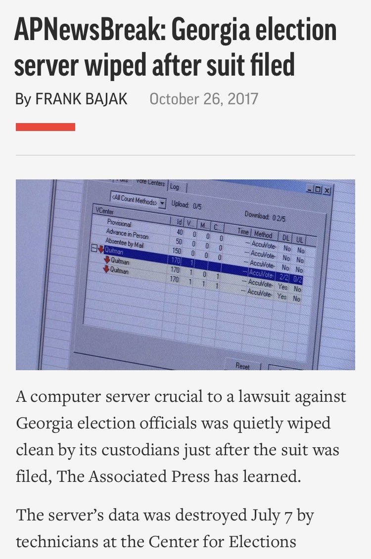 3/ He was sued by a group of election reform advocates over significant concerns with election security and integrity. Per the AP, “The server in question ... made national headlines in June [2017] after a security expert disclosed a gaping security hole that wasn’t fixed six