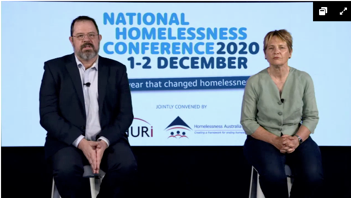 AHURI_Research's tweet photo. AHURI's Dr Michael Fotheringham and Jenny Smith with @HomelessnessAus welcome everyone to the 2020 National Homelessness Conference. Follow the conversation with #HomelessnessConf2020 https://t.co/M6MxqldGcK