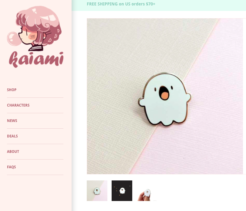 Kaiami's tweet photo. I've been notified that my ghostie pin has been knocked off by she*n. It makes me nauseous to know how many people have purchased a knock off. She*in has stolen from countless indie artists. Please dont support fast fashion sites like them and instead, support small businesses! https://t.co/bOdNalzLVz