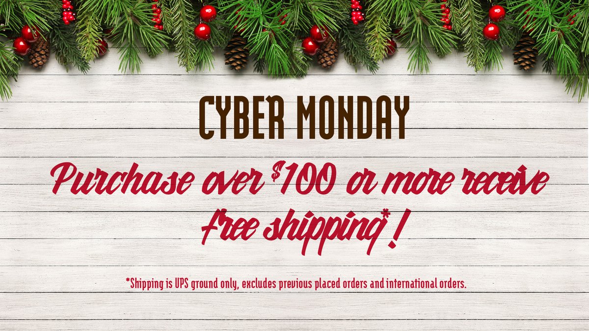 Happy Cyber Monday! Head on over to our https://t.co/fxG6bWQ7f7 and receive free UPS ground shipping on purchase $100.00 or more! https://t.co/qluTOaFu2o