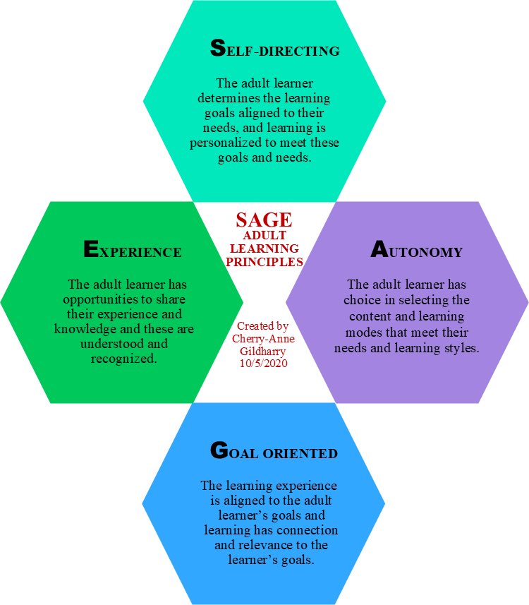 chemelnalis's tweet image. SAGE Adult Learning and Working Principles. I love working for an organization that supports these principles. I love my job! #adultlearningprinciples #adultworkingprinciples