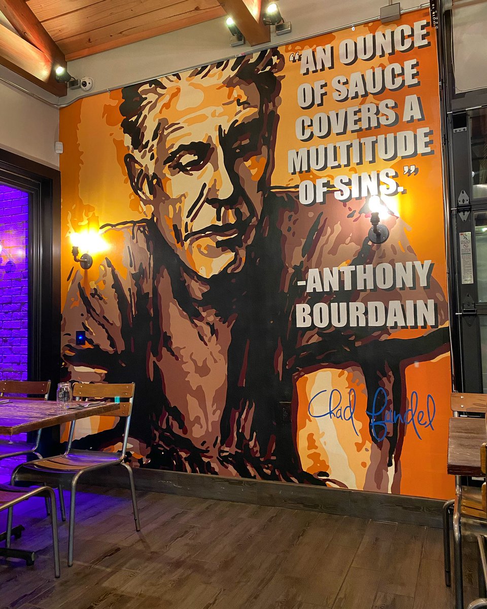 As crispy as ever... gave it a full touch up. It’ll be up for exactly 1 more year than we’re switching it up next holiday season. So stop in to check it out 👌🏼#anthonybourdain