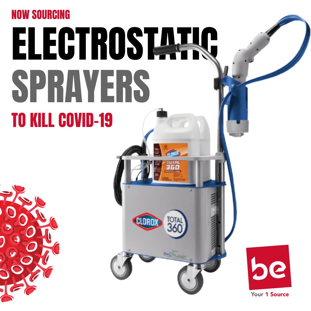 be1source's tweet image. Reduce employee absenteeism and kill Covid-19 with the Clorox Total 360 Electrostatic Sprayer bit.ly/3loKU4V 🤩