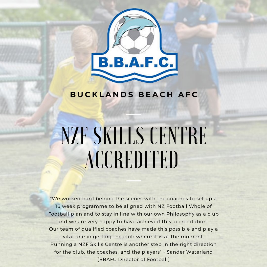 📜 | NEWS | <a href="/BBAFC1976/">Bucklands Beach AFC</a> attain <a href="/NZ_Football/">New Zealand Football 🇳🇿</a> Skills Centre Accreditation. 

Congratulations BBAFC! Welcome to the accredited Skills Centre Club 😎