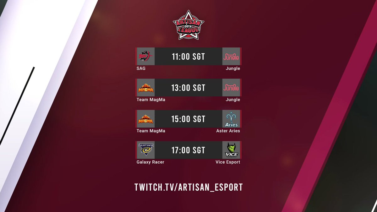 thundermedialtd's tweet photo. Coming into day #19 of Dota Artisan League with following schedule:

11:00 SGT - 🇨🇳 SAG vs. 🇨🇳 Jungle
13:00 SGT - 🇨🇳 Team MagMa vs. 🇨🇳 Jungle
15:00 SGT - 🇨🇳 Team MagMa vs. 🇨🇳 Aster Aries
17:00 SGT - 🇲🇾 Galaxy Racer vs. 🇵🇭 Vice Esports

Tune in to https://t.co/9eWh7otJVU #dota2 https://t.co/qXNXqo6JRm