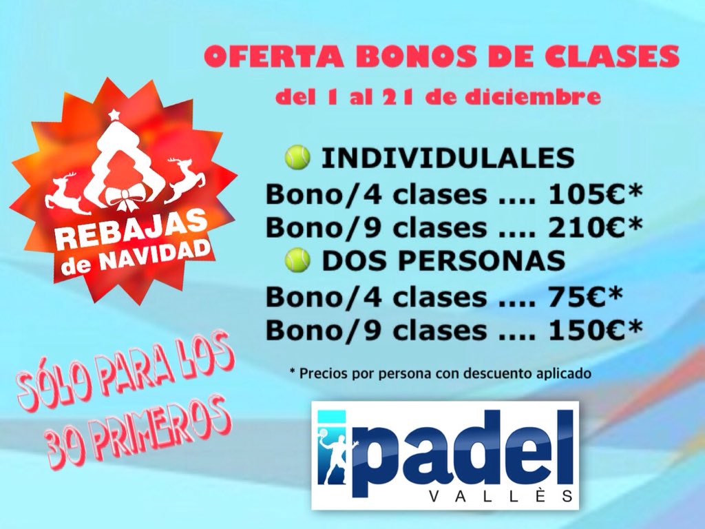 🆕 OFERTA de NAVIDAD en BONOS de CLASES 🎄🎾. 

#ipadelvalles #indoorpadel #padel #ligasipadel #escolaipadel #americanasipadel #padelresponsable #padel😷 by @ipadelvalles @dobleparedpadel @puntodeorogastrobar