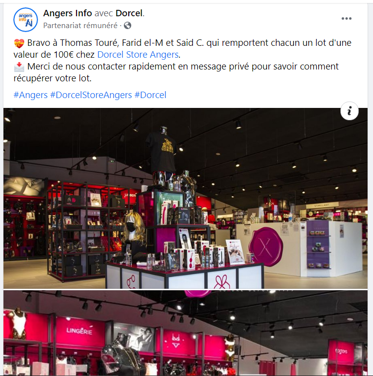 VentsdAngersSCO's tweet photo. [Sponsorisé] Dorcel ouvre une boutique à Angers, voici les gagnants du jeu concours d' d' @angersinfo pour l'occasion https://t.co/FuAfsMqeV8