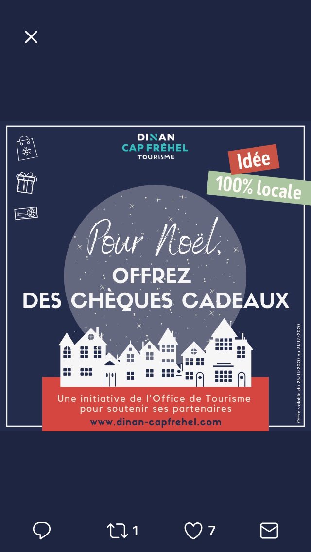 <a href="/dinancapfrehel/">Dinan Cap Fréhel</a> soutient ses partenaires 🤝 Offrez un chèque cadeau de la valeur de votre choix valable chez un commerçant, artisan, hébergeur, restaurant, site de loisirs ... bit.ly/chequecadeau-b…