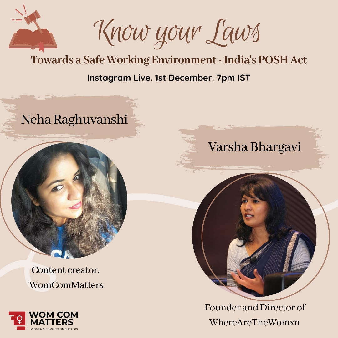 WomComMatters's tweet photo. #POSH
#16DaysOfActivism 
#WomComMatters

What are the provisions under POSH act? What's an ICC?! How to file? What are ways to make our office space safe?? Etc.

Join, listen, learn, share. See ya at 7!

@VarshaBhargavi @wherearewomen1 @neharagh https://t.co/3ura6BZVve