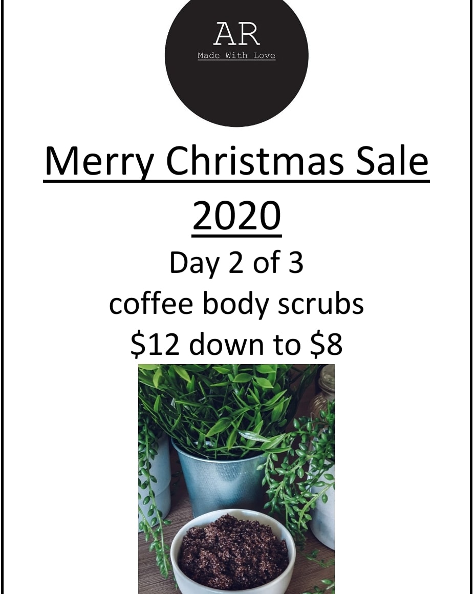 SALE! 

For 24hrs starting midnight 01/12/2020 and ends 11:59pm 02/12/2020 

#aubreyrosemadewithlove #coffeescrub #allnatural #coffee #exfoliate #madewithlove #treatyourself #sale #christmas