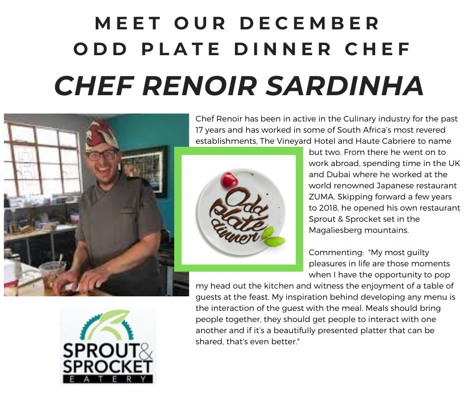 Going the extra mile to prepare a gastronomic experience with a difference!
@ChefRenoirSardinha is one of the guest chefs for this coming Saturday's #OPD. Experience his creativity and flair for your delight!
Book on #Quicket
#weekendvibes #goodcause
#sproutandsprocket https://t.co/u9ysegD93T