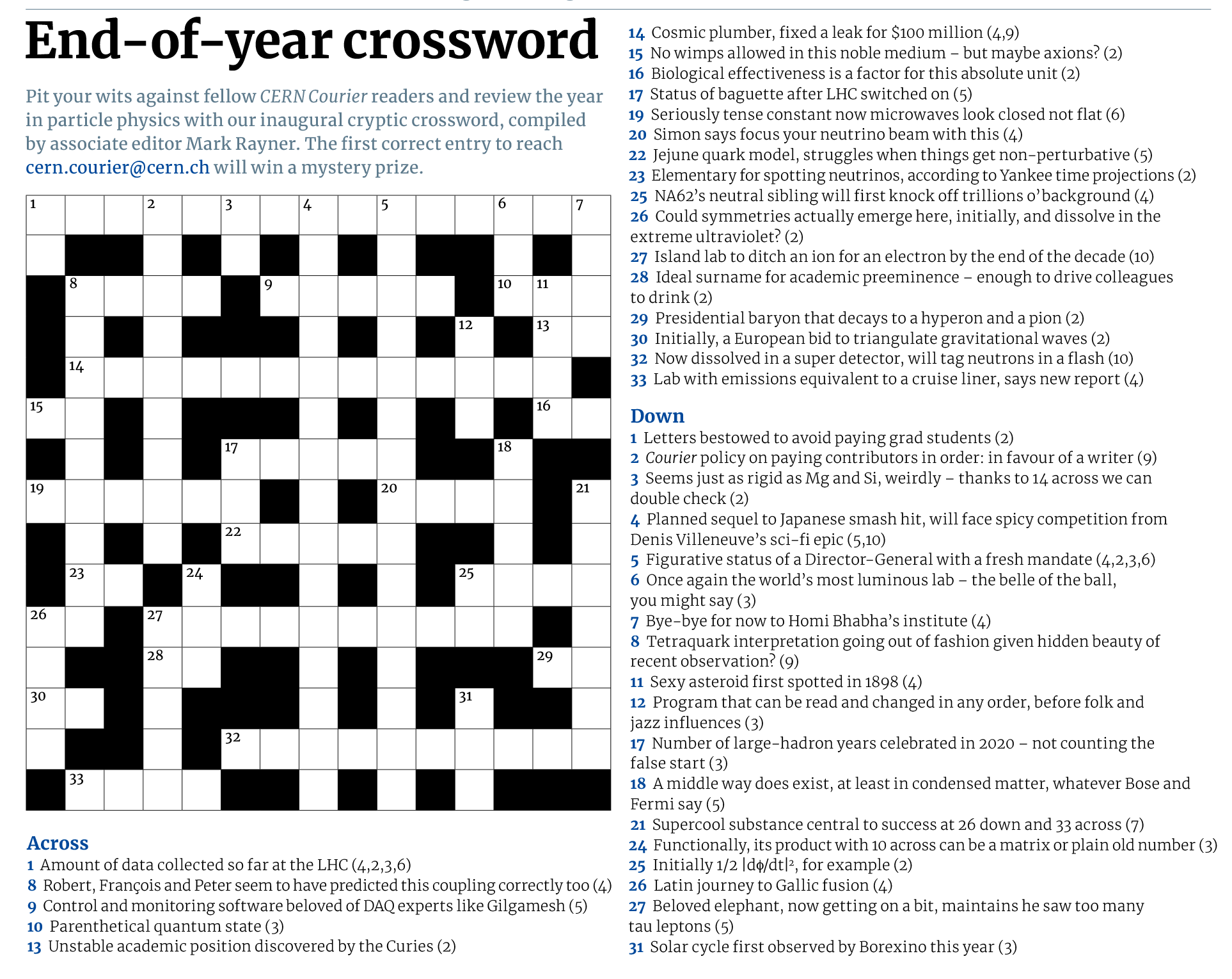 cern courier on twitter relive the year in particle physics with cerncourier s cryptic crossword of 2020 which can also be found on the back page of the november december edition the year s magazines