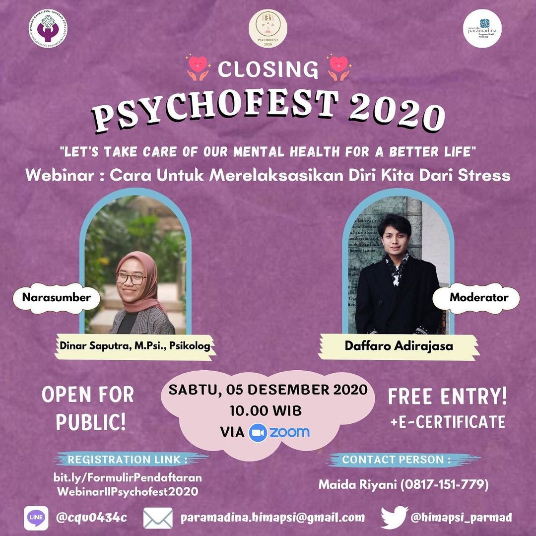paramadina's tweet photo. Psychofest webinar: Cara Merelaksasi Diri dari Stres 05/12
https://t.co/Bw5wGjAZv1
#kampusdijakarta #paramadina #relaksasi #psikologi #psychofest #paramadina #universitasparamadina #sbmptn #snmptn
@fizfirmanzah @fatchiah @psikologiparmad https://t.co/AXIAuhSesa