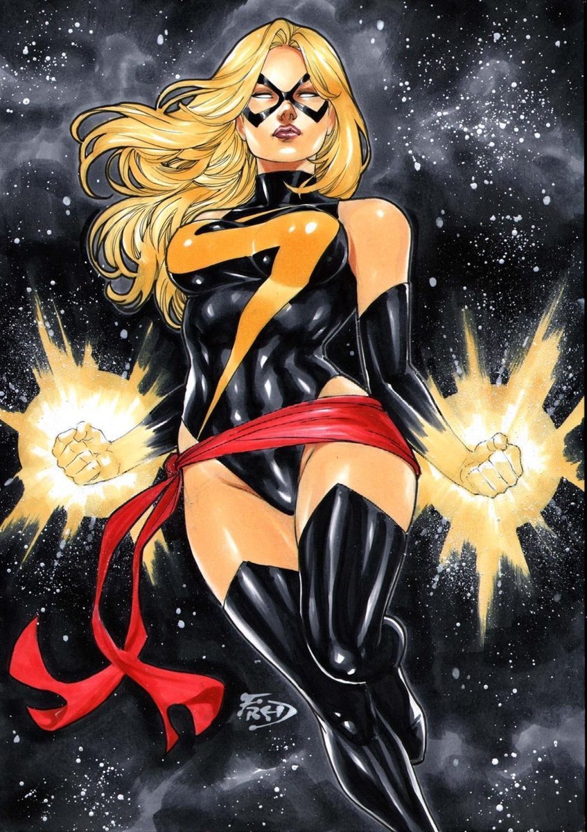 We end up in a world where both women eclipse their male counterparts in popularity and importance. Eventually Carol becomes Ms Marvel again; Bets swaps bodies w/ an Asian mutant named Kwannon. Despite the writing both are most known for sexy costumes that have much in common 7/8