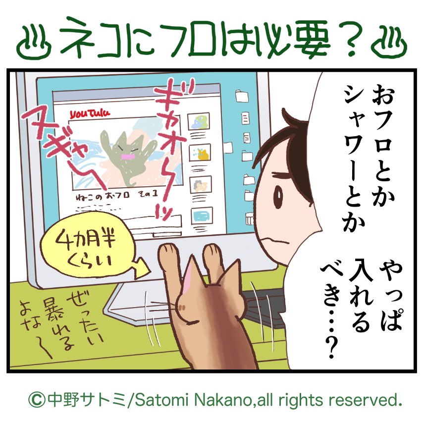 Twitter पर 中野サトミ 漫画とイラスト そのネココゲタ Ep54 猫にフロは必要 編 その1 Note でまとめて連載中 T Co Xtpevpmwzk Twitterにアップするの すっかりサボっていました 今思えば虐待と言われるかも ドボンしたの拭けば楽ではという短絡思考で