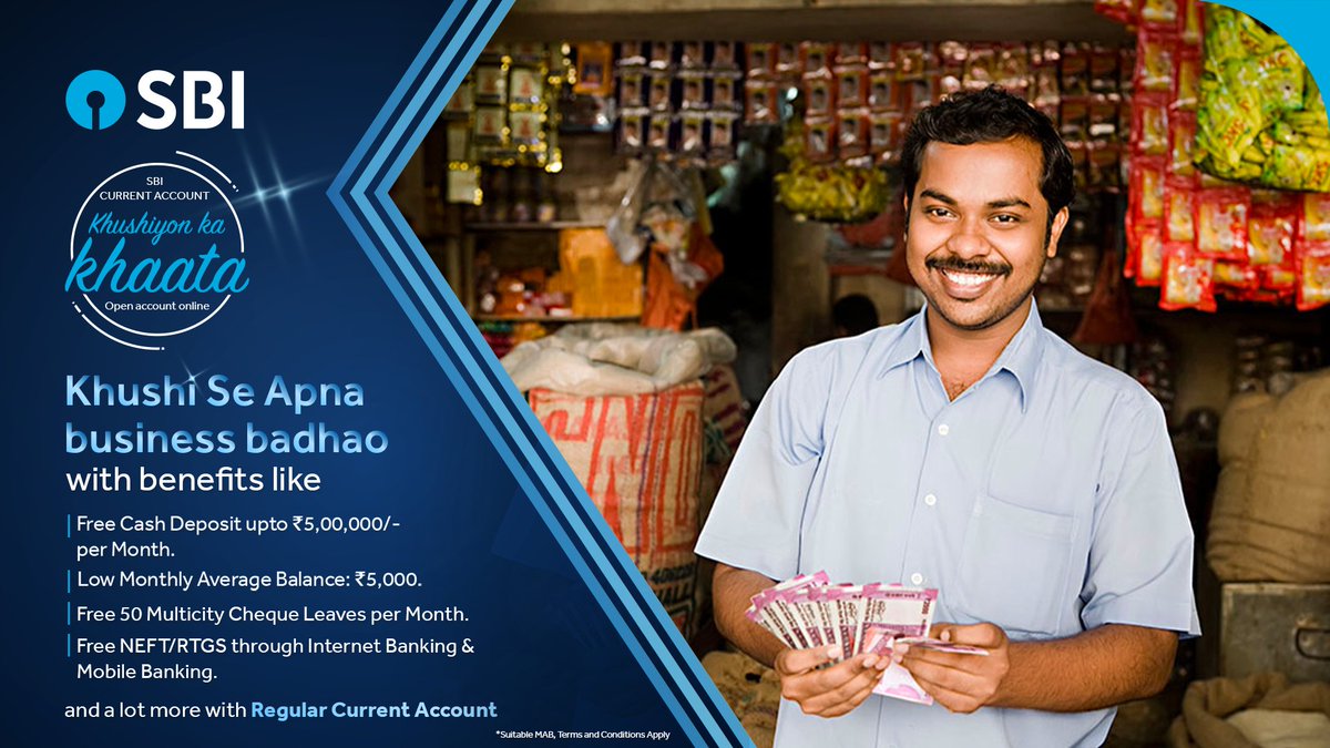TheOfficialSBI's tweet photo. Open doors to new opportunities with SBI Current Account. Open your account now and enjoy a host of benefits.
Know more: https://t.co/85qKgtY9S8

#StateBankOfIndia #SBI #CurrentAccount #KhushiyonKaKhaata #RegularCurrentAccount https://t.co/C6NV7dOUHY