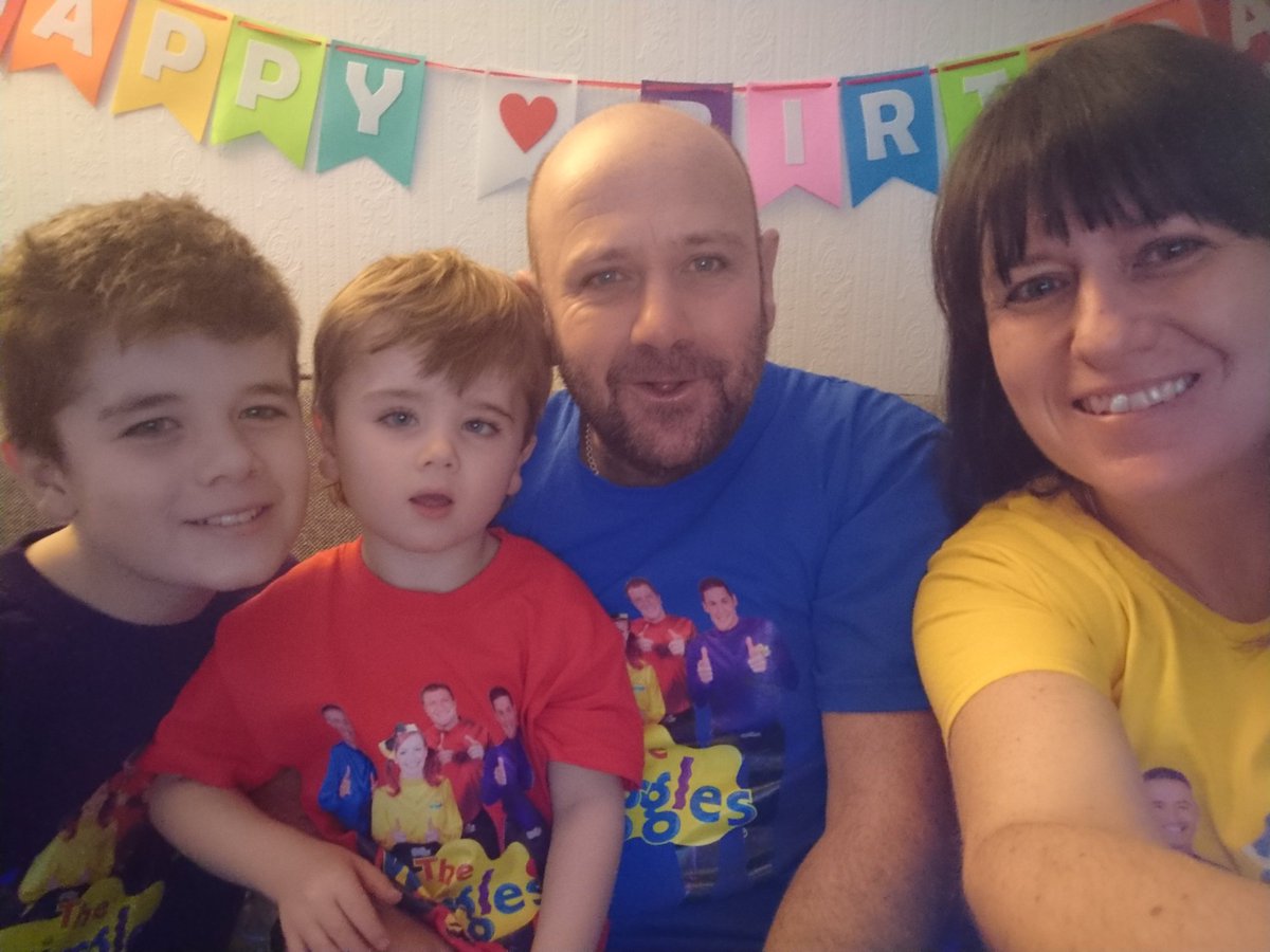 emmacrocombe's tweet photo. @TheWiggles  my little boy Jay is a huge wiggles fan, for his birthday we all dressed up in The Wiggles T Shirts. He loved it, Jay has cerebral palsy, and Hydrocephalus, he loves to dance to your show, thank you x https://t.co/mWeDZa8v2o