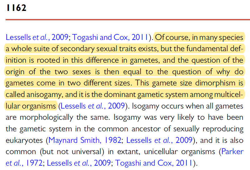 What do evolutionary biologists mean when they discuss 'male' and 'female'?Male and female are not defined by chromosome composition but by gamete type, and it's the fundamental distinction between male and female in all anisogamous species.[1][2][3]