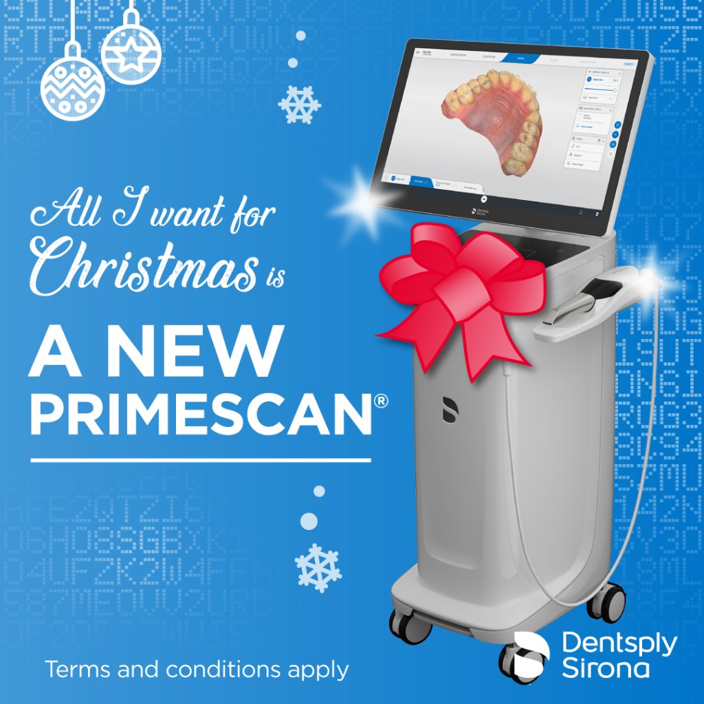 DENTSPLY_UK's tweet photo. Treat yourself this Christmas to a new Primescan®. Trade-in your old scanner – Dentsply Sirona or 3rd party – we don’t mind! Learn more https://t.co/Z6kpePBtjC
#digitaldentistry #Primescan #intraoralscanning #ios #scanner #digital https://t.co/x5IUqcIckT