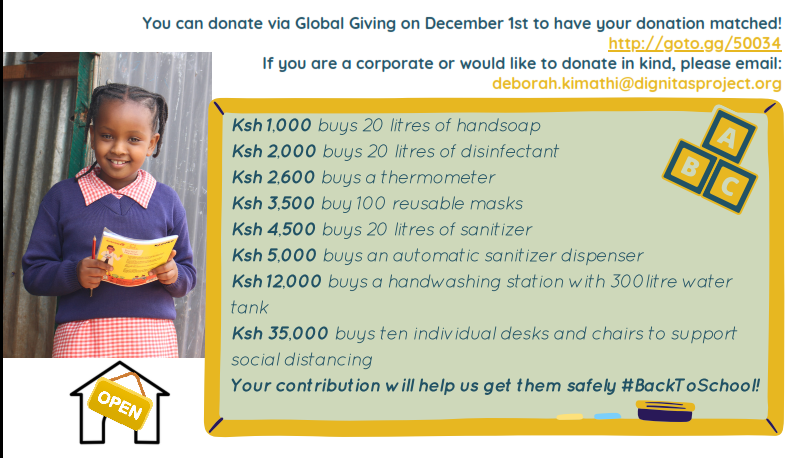 dignitasproject's tweet photo. Support today via #Mpesa: Paybill Number 891300, Account Number GG50034 #GivingTuesday All funds matched with @GlobalGiving. Amplify your impact with @GivingTuesdayKe Thank you! #BackToSchool https://t.co/KcY2KIFvIH