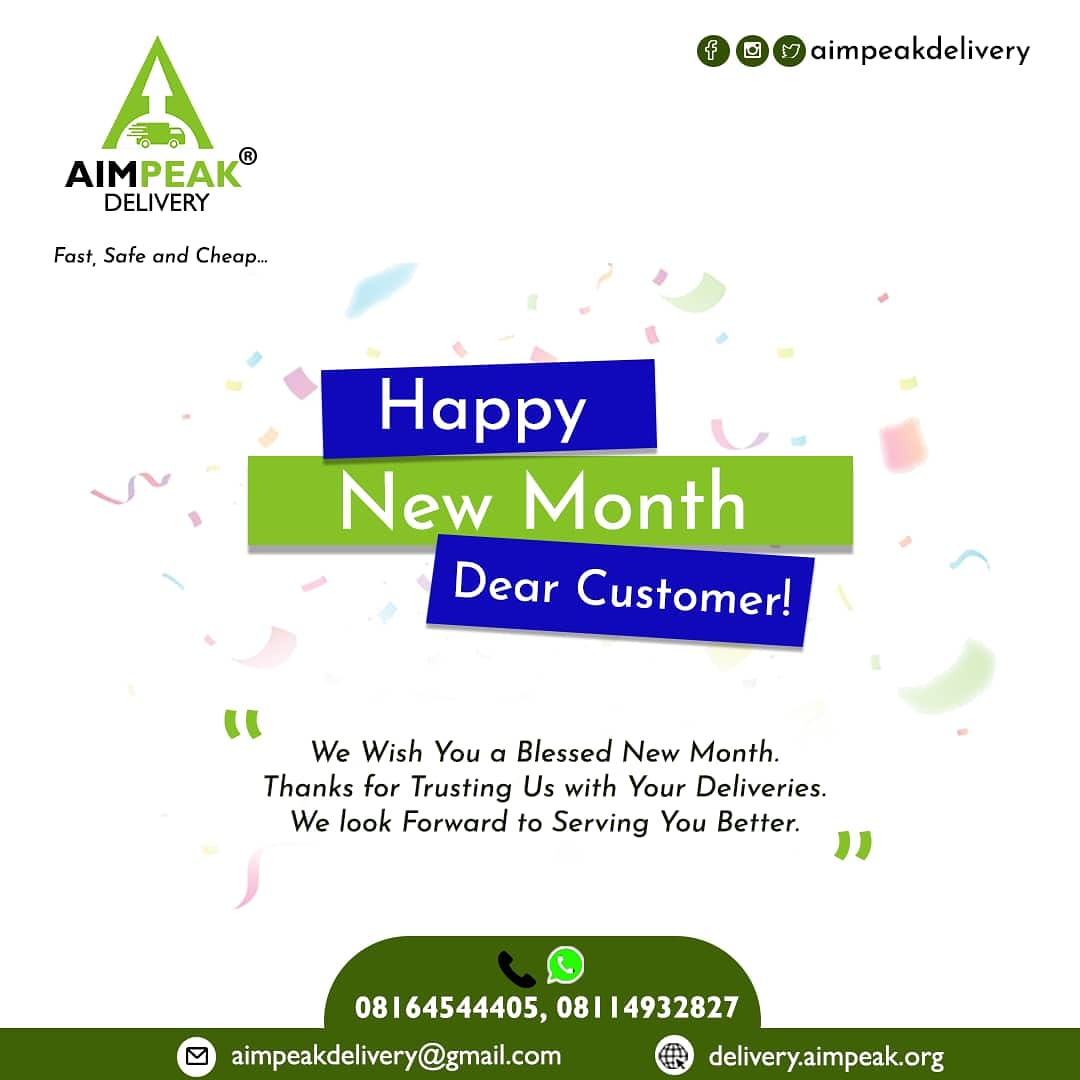 Happy new month to you. Enjoy the last month of this year in joyous celebration. We appreciate your love towards us.
#aimpeakdelivery 
#osundelivery 
#osogbodelivery
#osogbologistics
#osunlogistics
#logisticsinosogbo 
#deliveryinosunstate
#deliveryinosun
#deliveryinosogbo