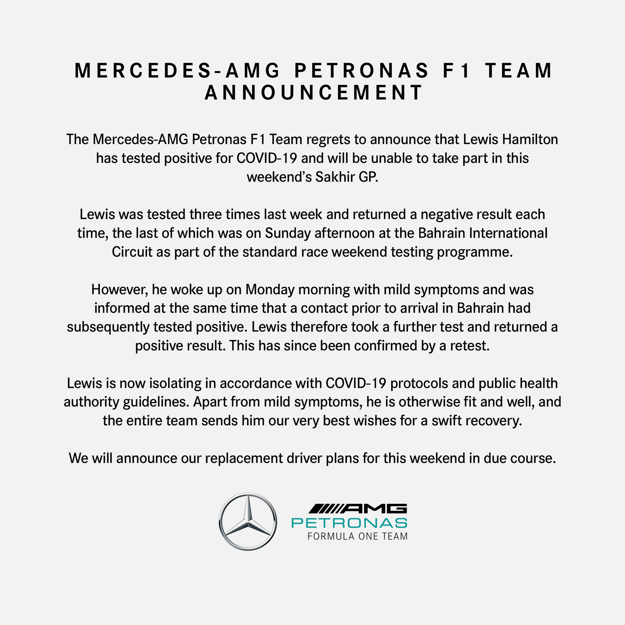 Re: [情報] 小黑covid陽性 賓士官推回應