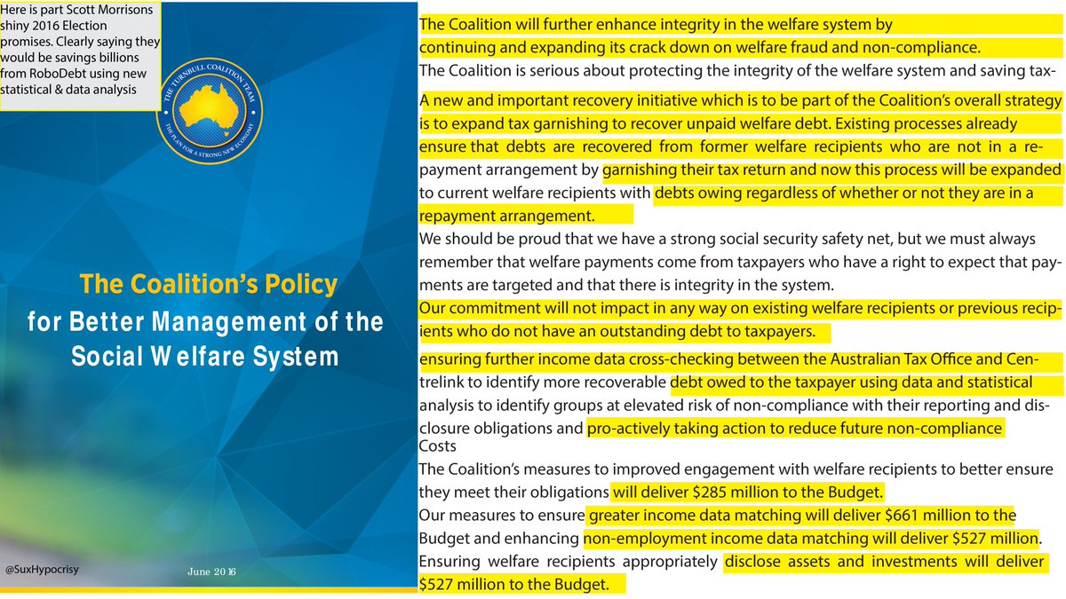 3/This is LNP’s 2016 election promises, clearly proud of their “welfare fraud and non-compliance” crackdown, saying how it is New and will be expanding powers to garnish money from the victims, it also says it will use “Data and Statistical Analysis” AKA Income Averaging