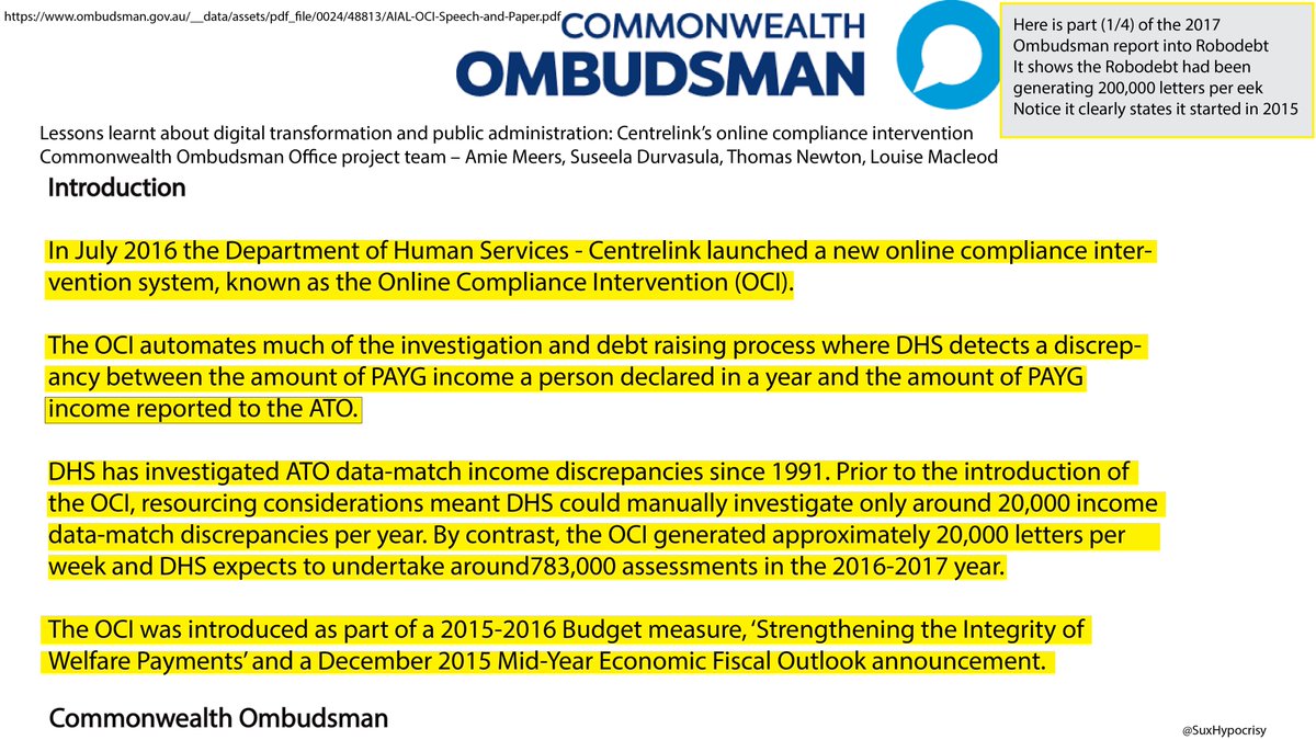 9/By 2017 their was major troubles. The Ombudsman was called in to do a review. Again stating the OCI (AKA Robodebt) started in 2016. It also states that the matching of data was done manually prior to Robodebt. These 2 pics are excerpts from the 2017 Ombudsmans report.